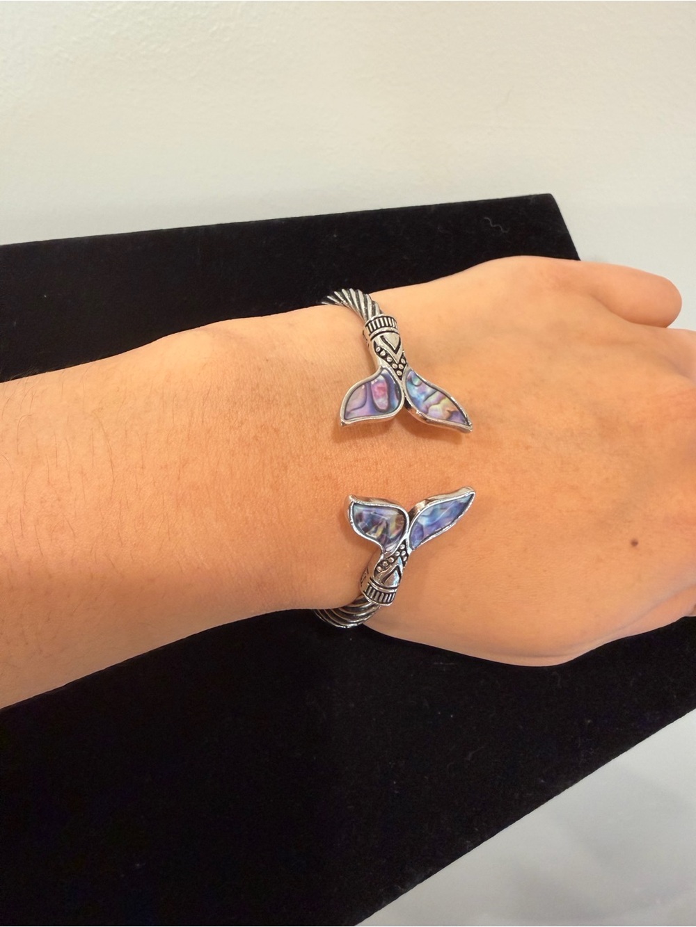 Mermaid Tail Open Cuff Bracelet - Silver Tone
